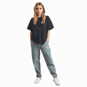 Harley Davidson Classic Blue Wash Logo Studded Boot/Flare Jeans, Size 12